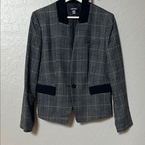 Nine West Women's Black and Gray Checkered Blazer